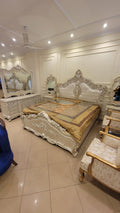 Fiber and wooden bed set with high gloss finish