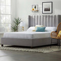 Modern Padded Head board Bed Frame with Vertical Panel Design