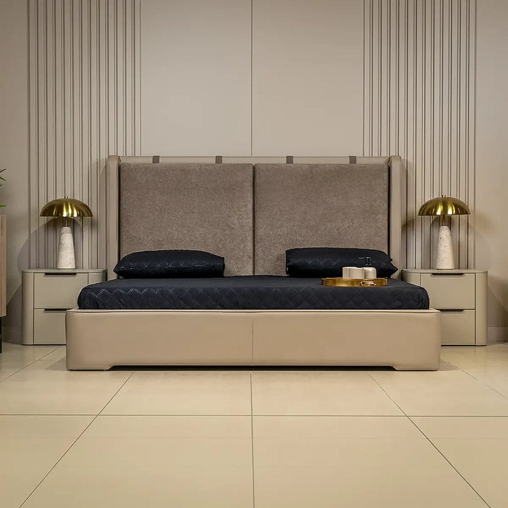 Contemporary Upholstered Bed with Textured Fabric Panel