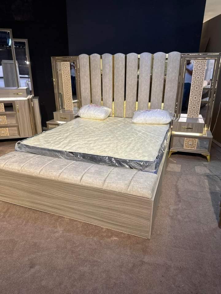 Carved Wooden panel headboard bed